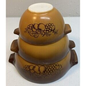 Vintage Pyrex Old Orchard Cinderella Nesting Mixing Bowls 3 Piece Set